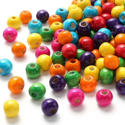 Miniatura 4 de 600Pcs Cuentas de Madera Coloridas con Gran Agujero Cuentas Redondas de Pintura a Granel en Madera Natural para Pulseras de Joyería, Collares