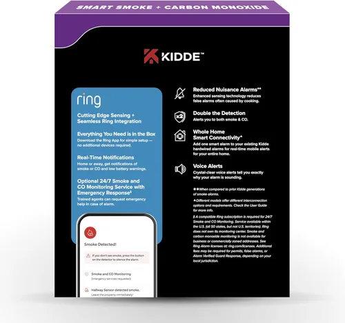 Miniatura 15 de Kidde Smart Smoke and Carbon Monoxide Detector, Ring App Enabled for Real-Time Notifications, Hardwired Alarm, AA Backup Battery