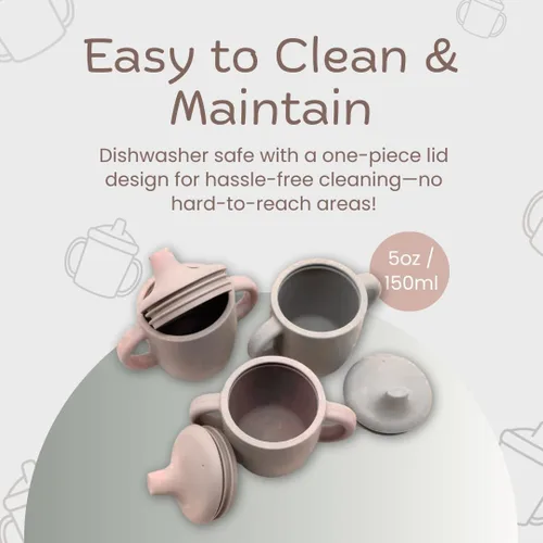 Miniatura 5 de KIDSco. Tazas de silicona con asa (paquete de 2) – Pico suave y tazas de entrenamiento abiertas para bebés de 6 meses en adelante Asas de fácil
