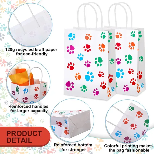 Miniatura 6 de Clabby 24 bolsas de regalo de papel con diseño de pata de perro, bolsa de papel con asas, recuerdos de fiesta de cachorros para gatos y mascotas