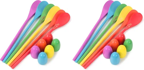 Miniatura 7 de LovesTown Juego de 12 juegos de carreras de cucharas de huevo, juegos de relé de equilibrio de madera para niños, carnaval, fiesta de cumpleaños, al