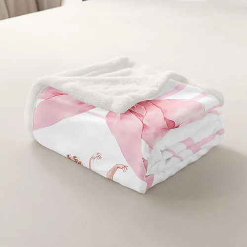 Miniatura 5 de Manta de vellón de ballet para niña, manta de ensueño con lazo rosa de princesa bailarina para sofá de adultos, manta suave kawaii a rayas círculos