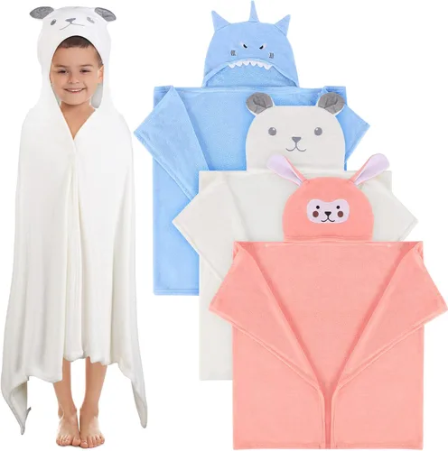 Miniatura 5 de Moukeren Toalla con capucha de 3 piezas para niños de 27.5 x 50 pulgadas, tamaño grande, toalla de baño absorbente para niños de 3 a 10 años