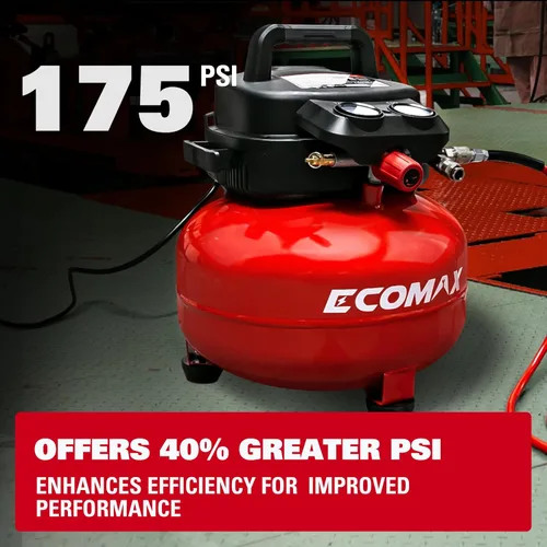 Miniatura 4 de Compresor de aire, compresor de aire panqueque de 6 galones con manguera de aire de 25 pies, presión máxima de 175 PSI/1.5 HP, compresor