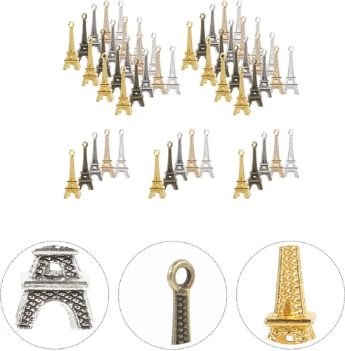 Miniatura 3 de EXCEART 60 piezas Mini colgantes de simulación Torre Eiffel colgantes colgantes colgantes para joyería DIY llavero accesorios (color al azar)