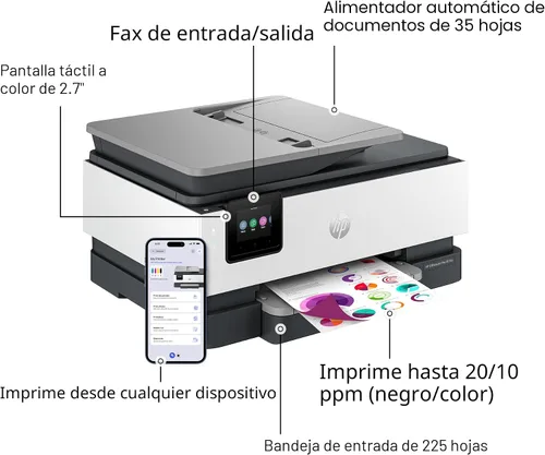 Miniatura 5 de HP OfficeJet Pro 8139e Impresora inalámbrica de inyección de tinta todo en uno, impresión, escaneo, copia, fax, ADF, impresión dúplex mejor