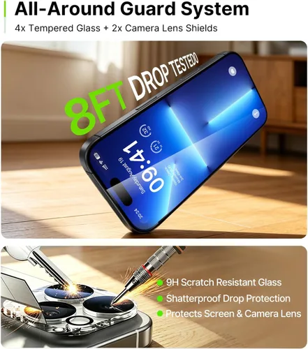 Miniatura 7 de iGluz Paquete de 4+2 protectores de pantalla de privacidad para iPhone 13 Pro Max con protector de lente de cámara de 6.7 pulgadas, 9H + vidrio