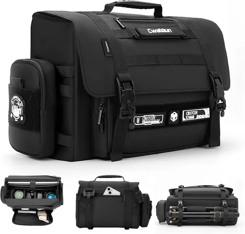 Miniatura 11 de Cwatcun Bolsa Bandolera para Cámara, Impermeable Multifuncional Fotografía Táctica Bolsa Cruzada para Cámara con Soporte para Trípode y Bolsas