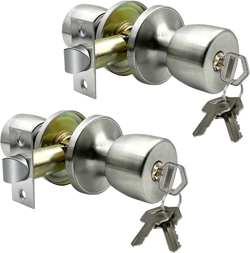 Miniatura 7 de JO.KO Pomo de puerta con cerradura y llave, cerradura de bola redonda mate negra para puerta interior/exterior para dormitorio o baño/manija