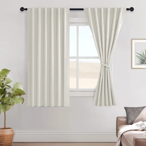 Miniatura 74 de Hiasan Cortinas opacas negras para dormitorio, cortinas opacas cortas de 45 pulgadas de largo, con aislamiento térmico, bolsillo para barra