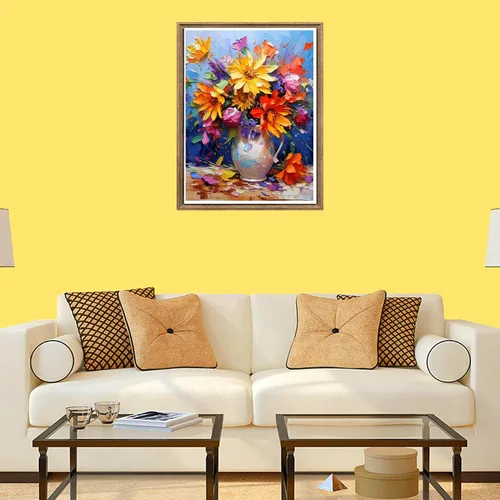 Miniatura 4 de Bimkole Kits de pintura de diamantes 5D para adultos, pintura al óleo, flores, florero de taladro completo, juego de bordado de diamantes