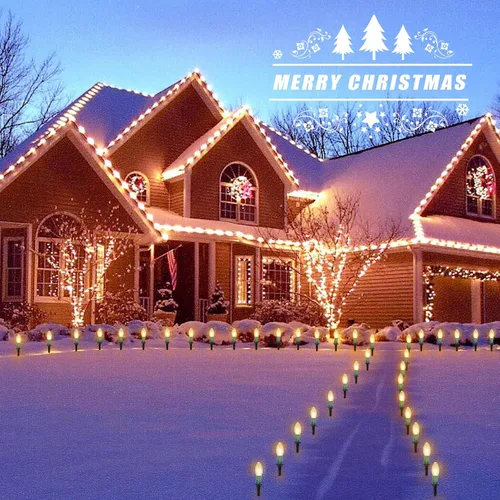Miniatura 7 de Brightown Tira de luces LED estilo sendero de Navidad para exteriores; tira de 20 luces LED C9 de 25.7 pies con 20 estacas interconectables y a
