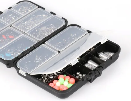 Miniatura 7 de Kit de accesorios de pesca, juego de pesca con caja de aparejos, anzuelos de pesca, pesos, cabezas de plantilla, juntas tóricas, giros de barril