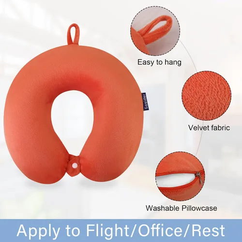 Miniatura 2 de Almohada de viaje de cuello en espuma viscoelástica de terciopelo naranja Gosider para avión, coche, tren