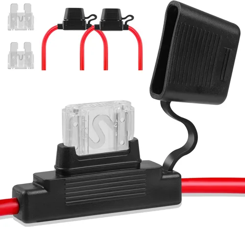 Miniatura 9 de Portafusibles en línea de 12V, paquete de 2, versión extendida 12 AWG, portafusibles de cuchilla impermeable de 13.8 pulgadas, portafusibles