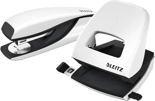 Leitz 50951001 - Juego de grapadora y perforadora, grapadora o perforadora de hasta 30 hojas, incluye grapas, rango Wow, color blanco