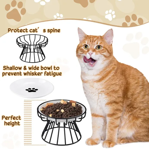 Miniatura 4 de Roshtia 4 juegos de cuencos elevados de cerámica para gatos con soporte de metal, platos aptos para lavavajillas, platos elevados antideslizantes