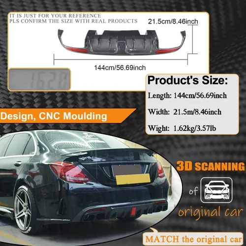 Miniatura 5 de W205 Difusor trasero de fibra de carbono para Mercedes Benz Clase C W205 C300 Sport 2015-2018 C43 C63 AMG Sedan Pre-Facelift parachoques inferior