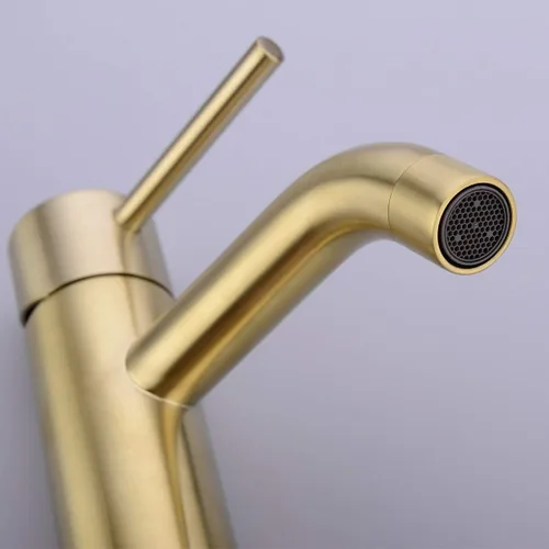 Miniatura 5 de TRUSTMI Grifo de baño de oro cepillado de un solo agujero, grifo de latón moderno para fregadero de baño, placa de cubierta de 6 pulgadas y drenaje