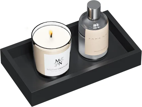 Miniatura 16 de Bandeja de tocador de baño para mostrador, bandeja decorativa de baño de bambú, bandeja de perfume para decoración del hogar, 11.3 pulgadas de largo