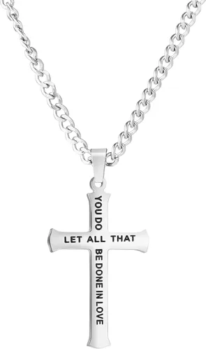 Collar religioso con versículo de la Biblia Cristiana con sello a mano, colgante de cruz de acero inoxidable, regalo para hombres, Acero inoxidable