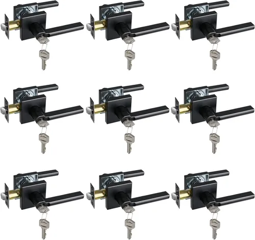 Miniatura 13 de Manija de Puerta de Paso (Sin Cerradura), Mango Cuadrado Interior de Servicio Pesado para Pasillo y Closet, Negro Mate, Reversible para Diestros