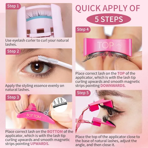 Miniatura 4 de Pestañas magnéticas dobles, pestañas magnéticas sin delineador de ojos 4D aspecto natural, reutilizables, fáciles de usar, pestañas postizas