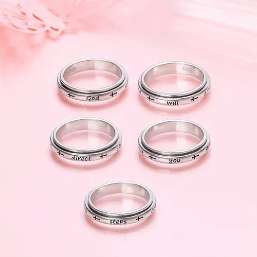 Miniatura 2 de Anillo giratorio de plata de ley S925 para aliviar la ansiedad y la preocupación, anillo inspirador para aliviar el aburrimiento y el autismo