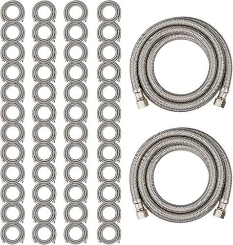 Miniatura 15 de Paquete de 1 manguera Foskan de acero inoxidable para lavavajillas de 4 pies con compilación de 3/8 pulgadas x 3/8 pulgadas MIP 90° codo, conector