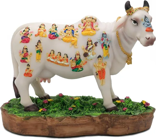 Estatua de vaca de Dios indio que cumple con los deseos, 8.7 pulgadas de largo, figura de ídolo indio Kamadhenu, decoración para hombre indio,