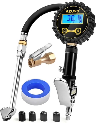 Miniatura 10 de AZUNO Inflador de neumáticos digital con manómetro, 200 PSI, accesorios de compresor de aire resistentes, con manguera de goma, bloqueo