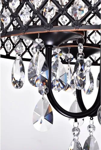 Miniatura 5 de Edvivi Marya - Candelabro de cristal de tambor, 4 luces glamorosas con acabado de bronce aceitado, luz de techo ajustable con pantalla redonda
