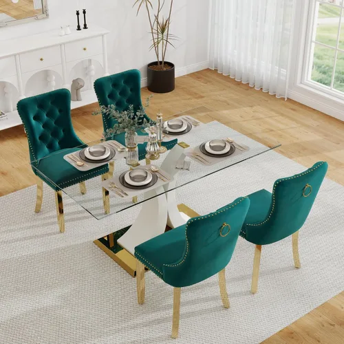 Miniatura 21 de Moderno juego de comedor de cristal de lujo para 6, 63 pulgadas, juego de vajilla rectangular minimalista grande para 6, juego de mesa de cocina