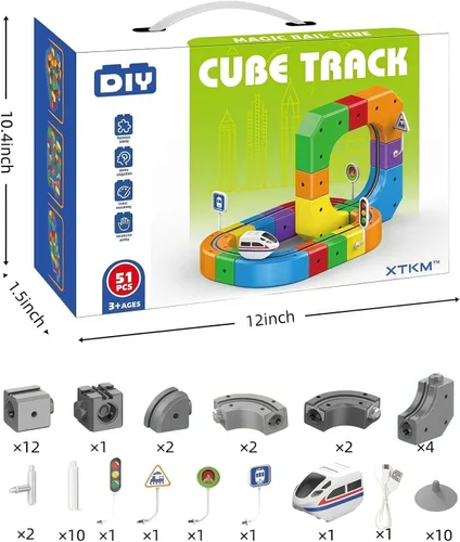 Miniatura 2 de Juego de tren eléctrico, juego de tren de fusión de pista flexible, kits de construcción de pistas de autos de carreras DIY con señales de tren