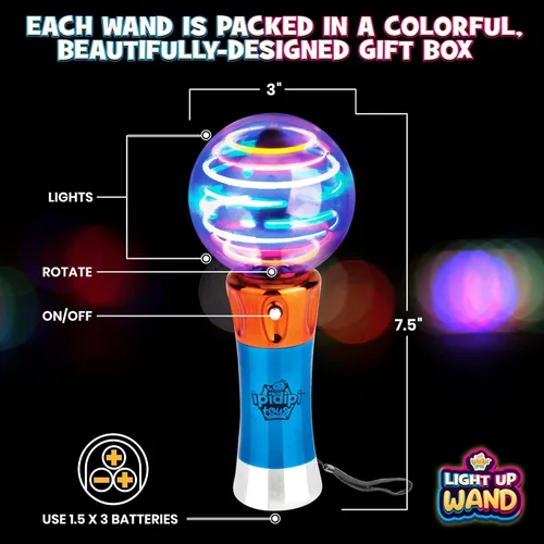 Miniatura 2 de IPIDIPI TOYS Varita Mágica Giratoria con Luz LED para Niños, Pack de 2, Varita Sensorial con Globo LED - Juguetes Iluminados para Relleno