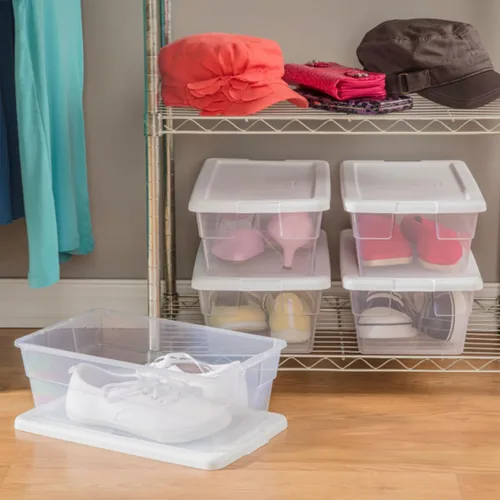 Miniatura 7 de Sterilite - Paquete de 12 cajas de almacenamiento apilables con tapas a presión; contenedor organizador de plástico resistente para armario, baño