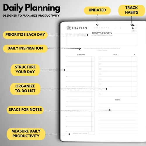 Miniatura 4 de Wyze Planner Agenda diaria sin fecha, organizador de productividad A5 de 6 meses con página completa por día, horario por hora, establecimiento