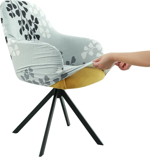 Miniatura 13 de Iauddy Funda de Silla Giratoria de Acento para Comedor para Oficina, Funda Elástica para Silla de Escritorio de Oficina de Respaldo Medio Protector
