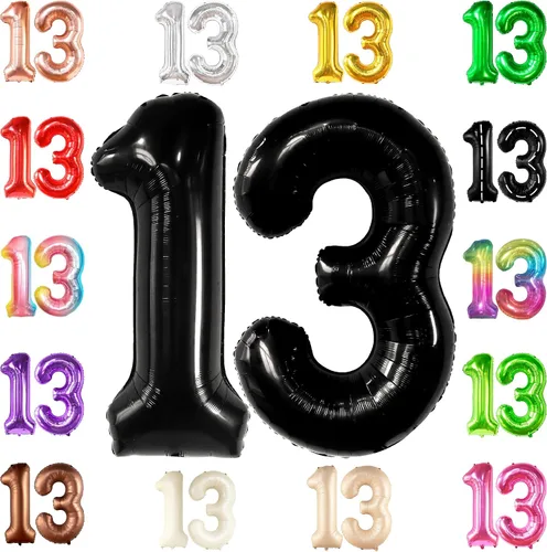 KatchOn, Globos negros enormes del número 13, 40 pulgadas, globo negro de cumpleaños número 13 para decoraciones de cumpleaños de 13 para niños,