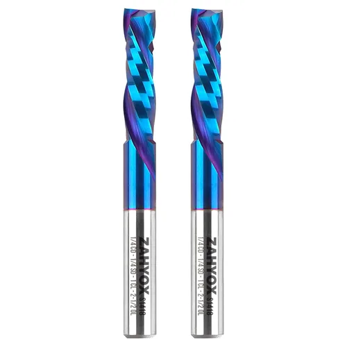 Miniatura 19 de ZahyoX Broca de enrutador de compresión de 1/4", broca CNC en espiral de corte hacia arriba y hacia abajo, fresa de carburo sólido con recubrimiento
