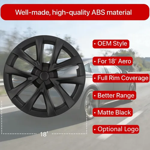 Miniatura 2 de KAVANIC 4 piezas de tapacubos para Tesla Model 3, cubiertas de rueda de 18 pulgadas, tapa de rueda mate negra con logotipo de estilo arácnido