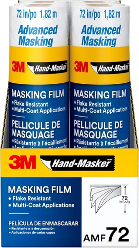 3M Hand Masker - Película de enmascaramiento avanzada, 8 rollos, 72 pulgadas x 90 pies, adherencia estática mantiene la película en su lugar, evita