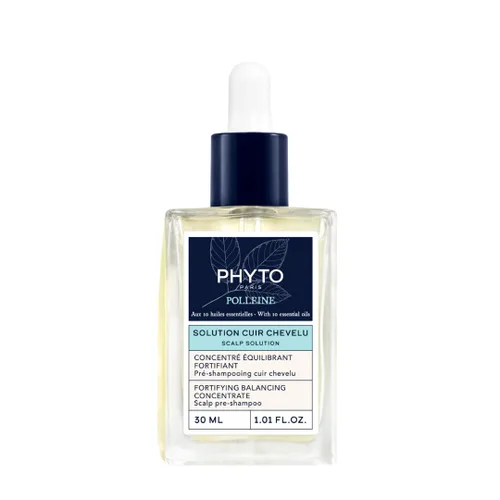 PHYTO POLLEINE Concentrado equilibrante fortificante – Tratamiento de cuero cabelludo pre-champú 100% a base de plantas con 10 aceites esenciales –