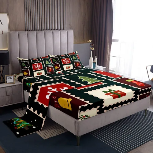 Miniatura 11 de Erosebridal Juego de sábanas de árbol de Navidad, tamaño individual, juego de sábanas de copos de nieve de Navidad para niños y niñas, sábanas