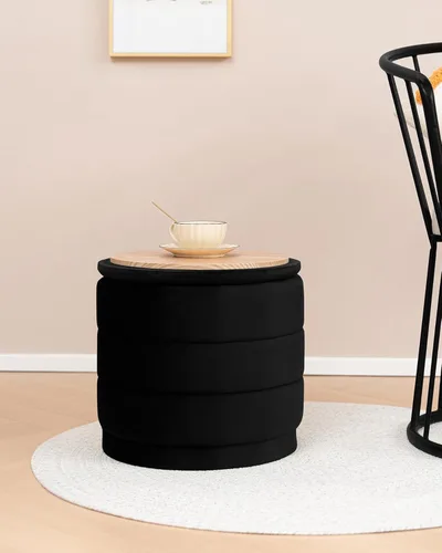 Miniatura 7 de B FSOBEIIALEO Otomana redonda de almacenamiento de terciopelo con bandeja, otomana plegable con mesa auxiliar de almacenamiento, reposapiés