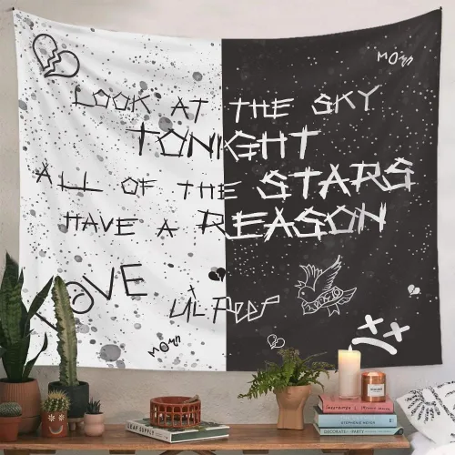 Miniatura 2 de LWZAYS Tapiz de pared de rapero, tapices Lil Peep Juice Wrld, tapiz de estrella blanco y negro para dormitorio residencia estudiantil, decoraciones