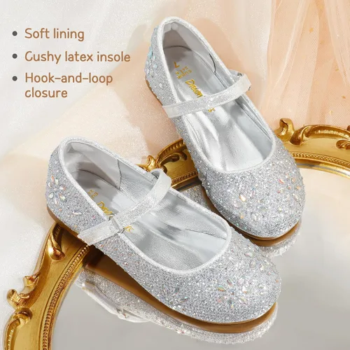 Miniatura 4 de DREAM PAIRS Zapatos de vestir tipo bailarina Mary Jane con estrás para niña para fiesta, cumpleaños, actuación, boda