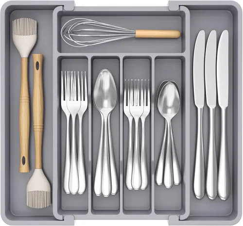 Miniatura 24 de Lifewit Organizador de cajones de cubiertos, bandeja expandible para utensilios de cocina, soporte para vajilla y cubiertos libre de BPA