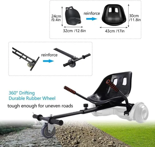 Miniatura 2 de Accesorio de asiento para aeropatineta para aeropatineta de 6.5 a 10 pulgadas, kit de conversión de buggy go kart, accesorio para scooter de Negro