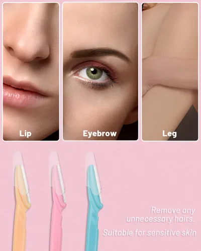 Miniatura 6 de MoHern Afeitadora de cejas con caja, 60 piezas de afeitadoras faciales para mujeres y hombres, afeitadora multiusos Dermaplane, herramienta
